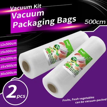 2 rollos de rollos con textura de 500 cm de largo, bolsas comprimidas al vacío, rollos de envasado al vacío de alimentos de malla de una sola cara, 2 paquetes