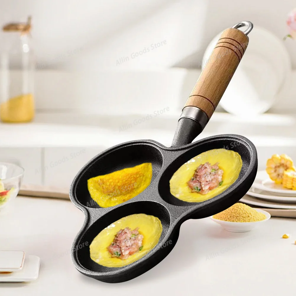 Sartén antiadherente de 3 orificios para huevos, jamón, desayuno, tortitas y hamburguesas