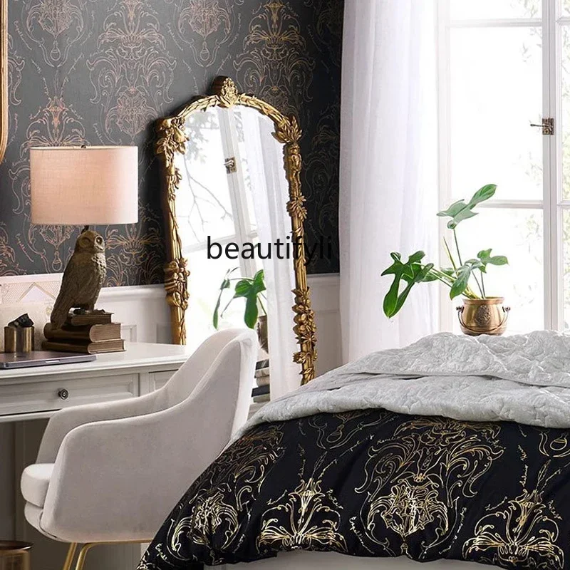 

SS ss7486 корпус из массива дерева, резьба по цветку, европейское классическое большое зеркало от пола до потолка, настенное бытовое полноразмерное mi