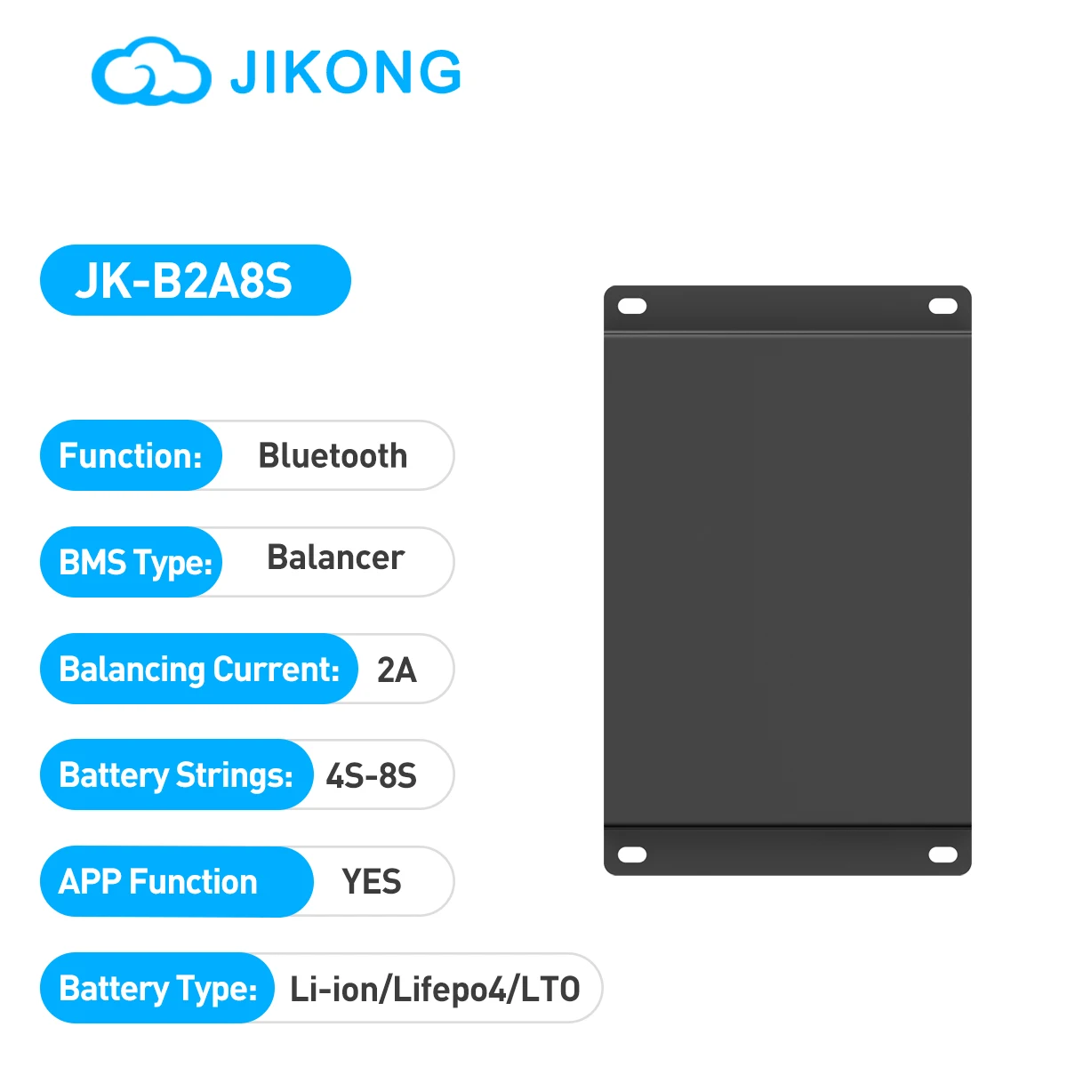 JIKONG JK-B2A8S Active Balancer Smart Bluetooth 4S 8S Li-ion/ LiFeP04/ LT0 Batteries 2A Efficient Automatically Active Balance