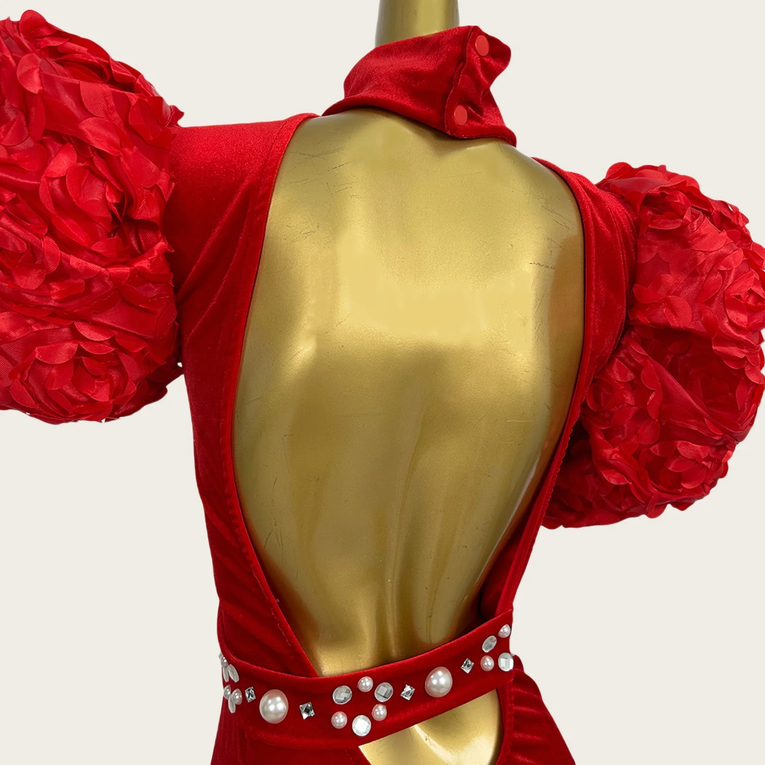 Sirong glitzerndes Kristallperlen-Samtkleid für Damen, formelles langes Kleid mit Puffärmeln und Kronenhandschuhen, Club-Abschlussball, Party, Queen Couture