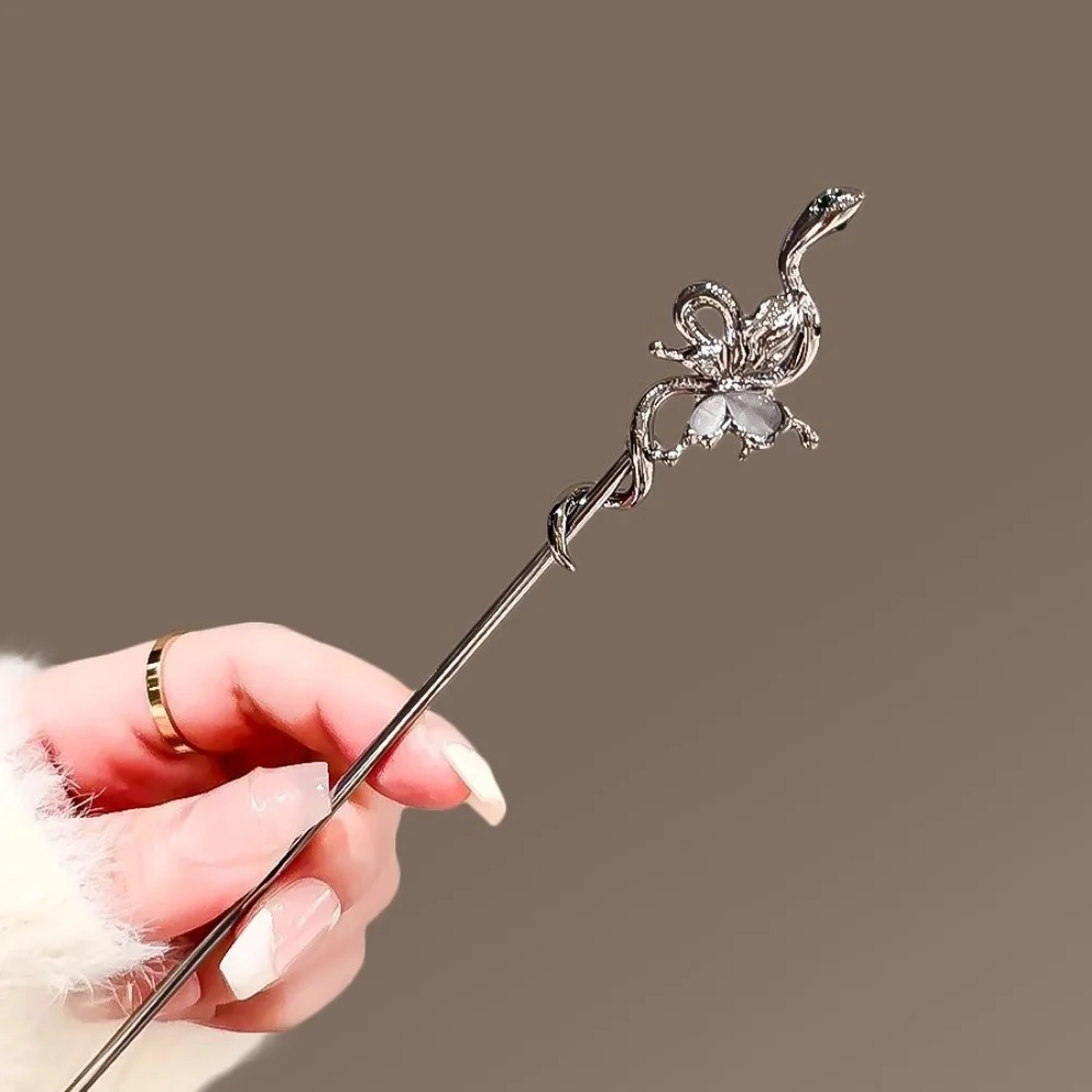 2026 New Chinese Style Snake Shape Rose Hair Stick for Women Vintage Red Crystal Tassel Chopstick Hair Sticks Hair Accessories view 2