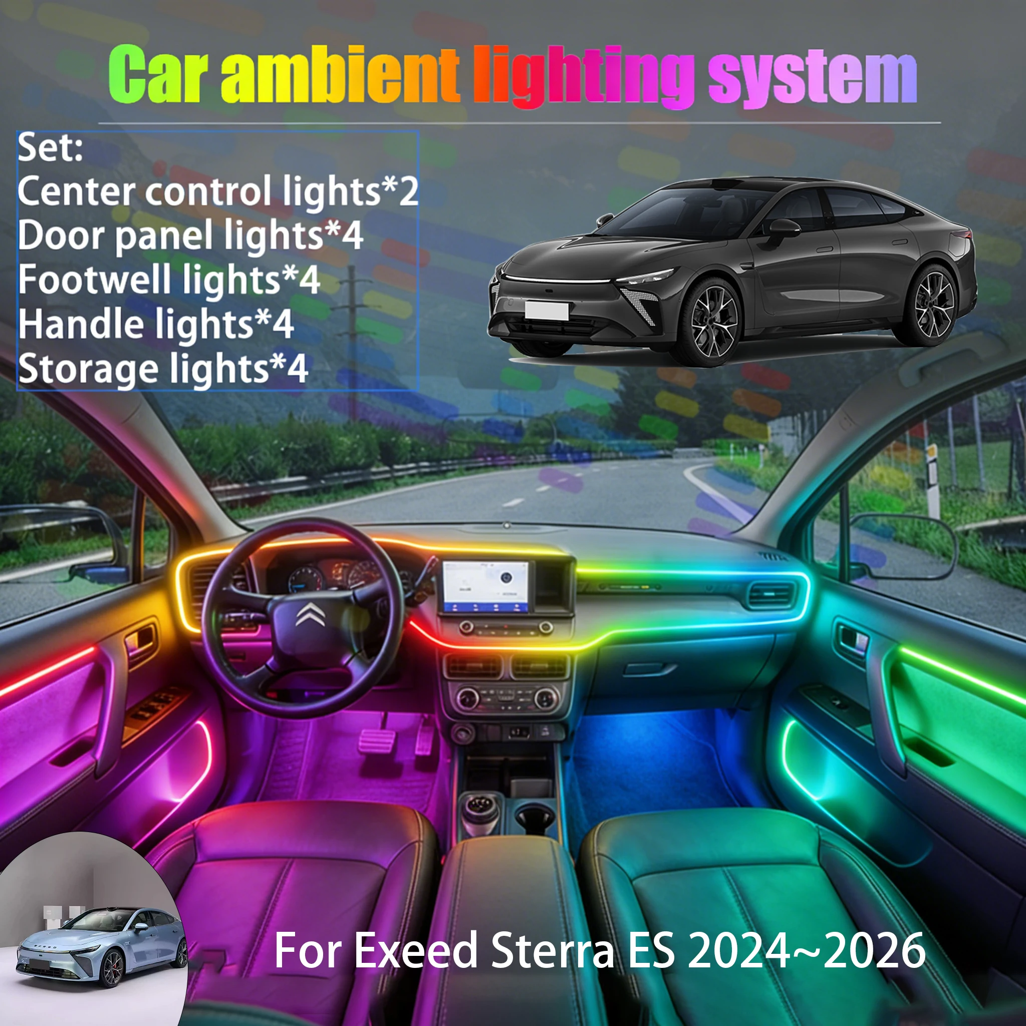 

Для Exeed Sterra ES 2024~2026 E03 2/18 в 1: Комплект светодиодной подсветки салона и багажника USB RGB Ensemble Streamer