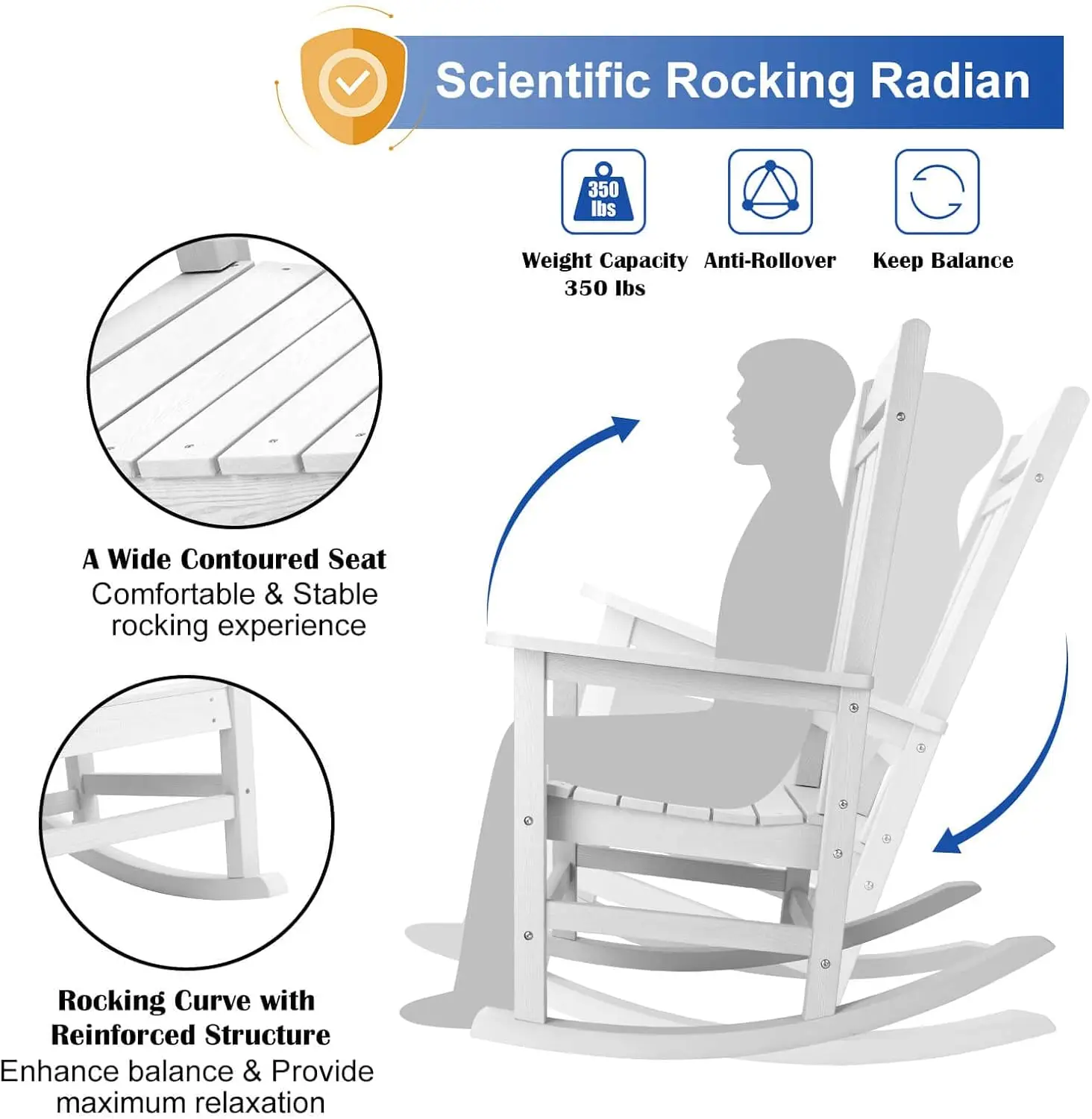 Homehua Patio Rocking Chair, All Weather Resistant Outdoor Indoor Fade-Resistant Patio Rocker Chair，Stable Durable Smooth