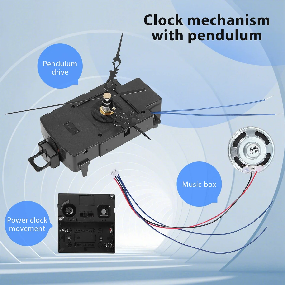 Quartz Pendulum Clock Movement With Black Hands,with Music Box Speaker,Battery Operated,Melody Mechanism for DIY Clock