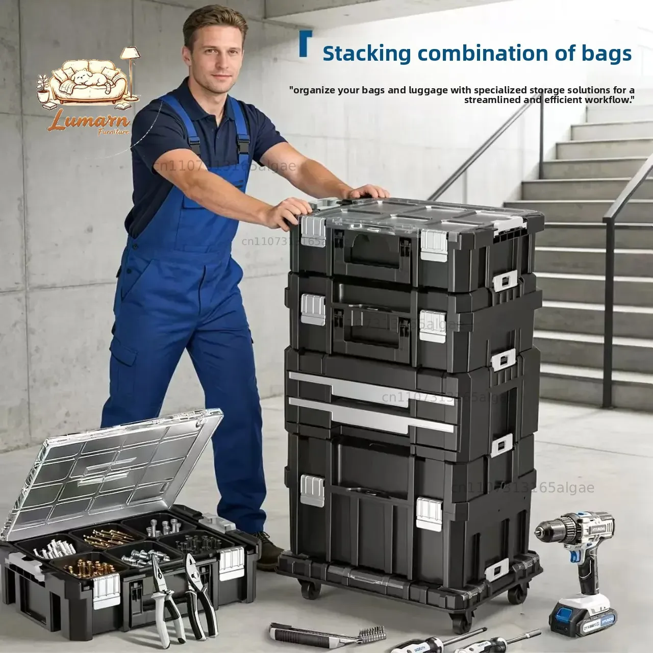 Stackable Modular Combo Toolbox Set -Portable Combo ToolBox with Wheels for Space-Saving Modular Assembly & Easy Mobility!