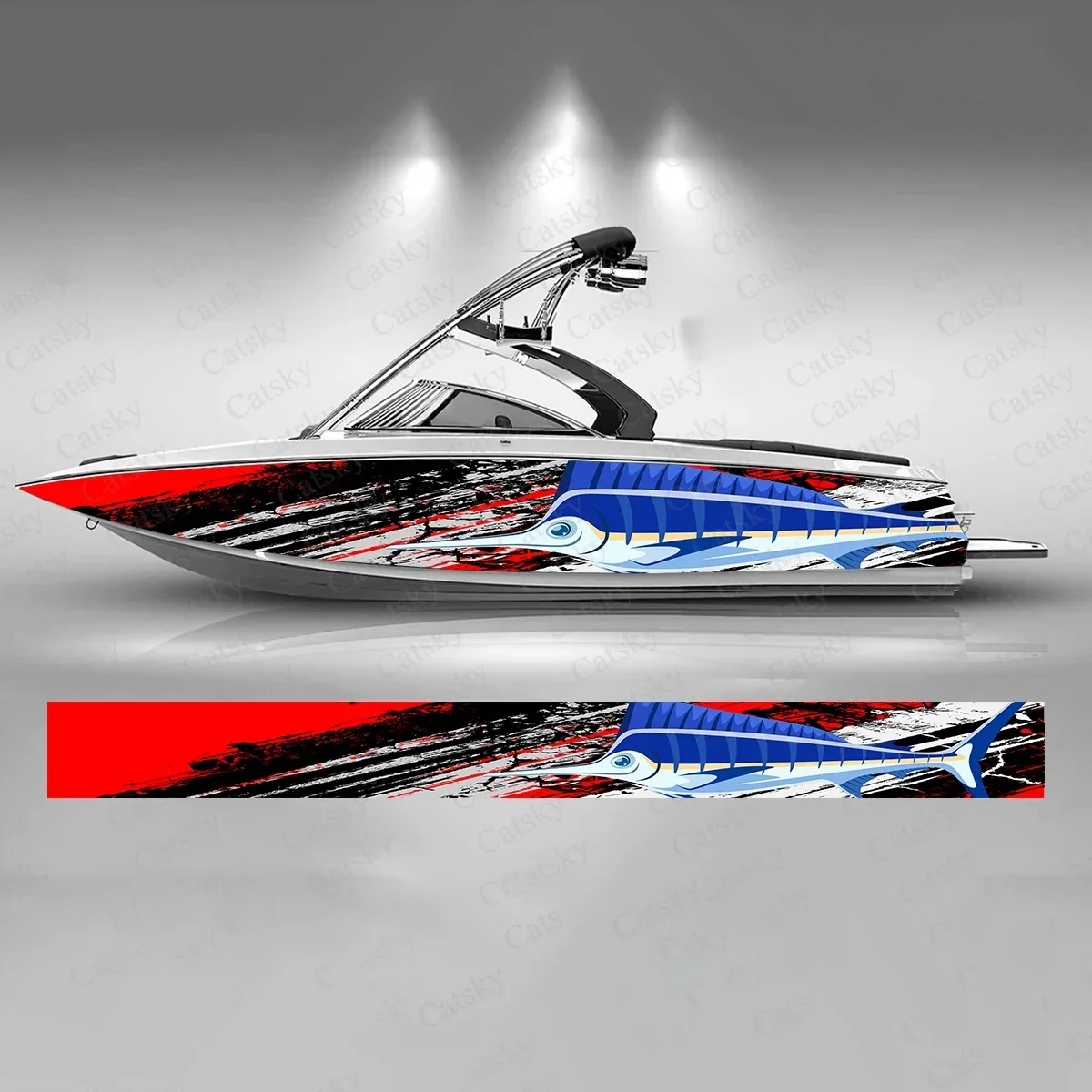 Marlin Fish Bones Colorful Geometry Splash Cool Boat Sticker Vinyl Ship Pontoon Deck Boat Fishing Decorative Pontoon Boats Decal