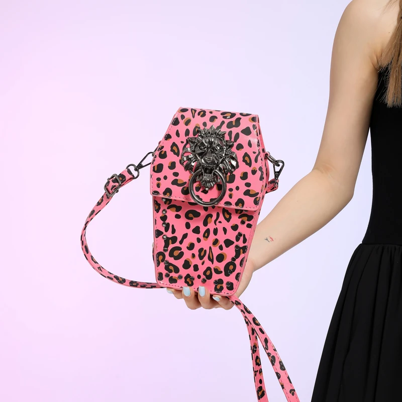 Halloween Leopard Print Bag Women\'s Crossbody Bag Spooky Sexy Shoulder Satchels Trick ot Treat Handbag Red Evening Clutch