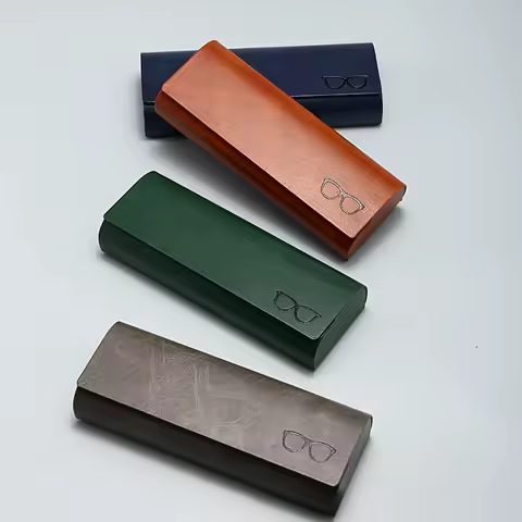 Handmade Synthetic Leather Hard Glasses Case Protective Flip up Storage Box for Optical Glasses