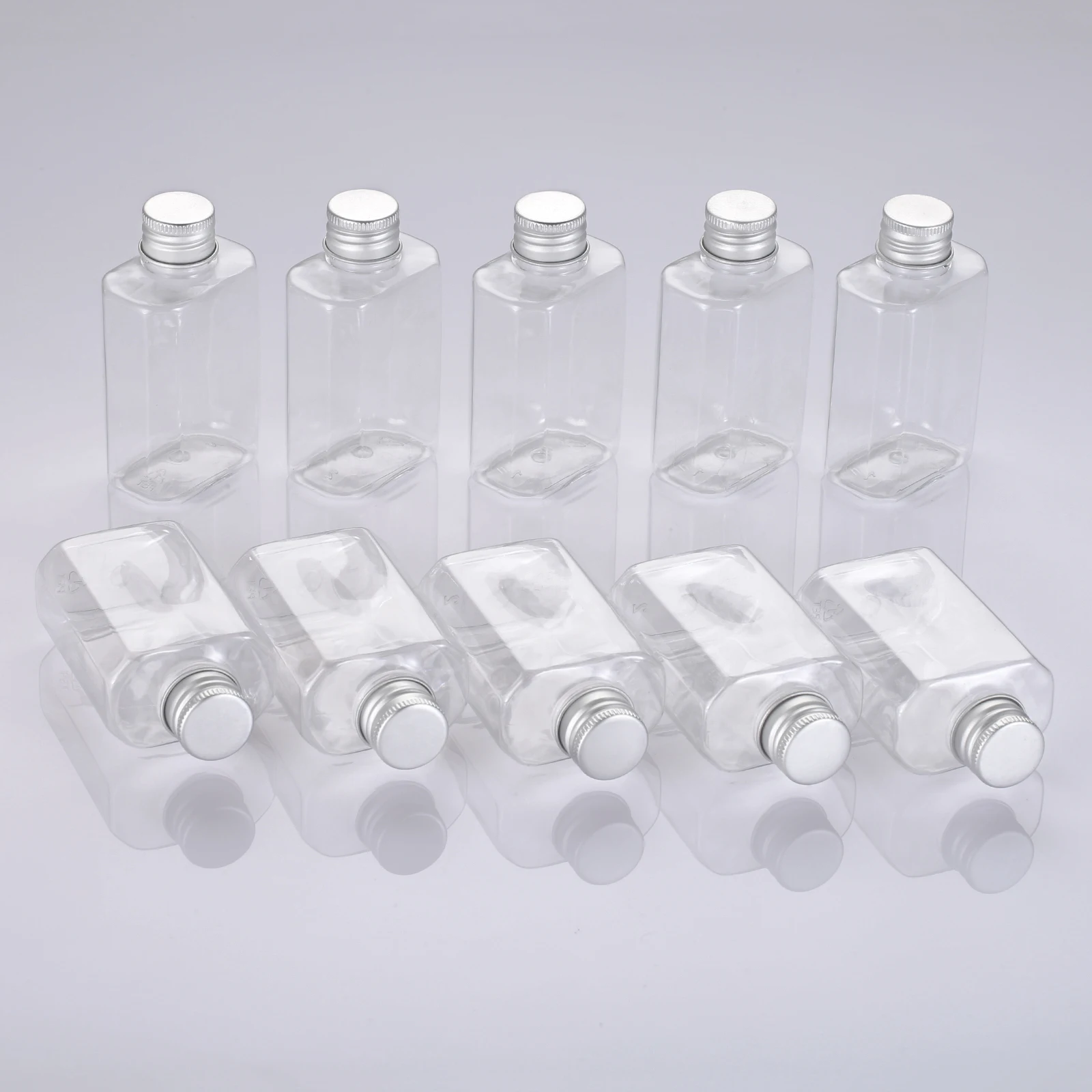 10pcs/lot 80ml Empty Bottle Clear PET with Aluminum Screw Cap+Plug Cosmetic Container Travel Portable Lotion Cream Clear Tubes