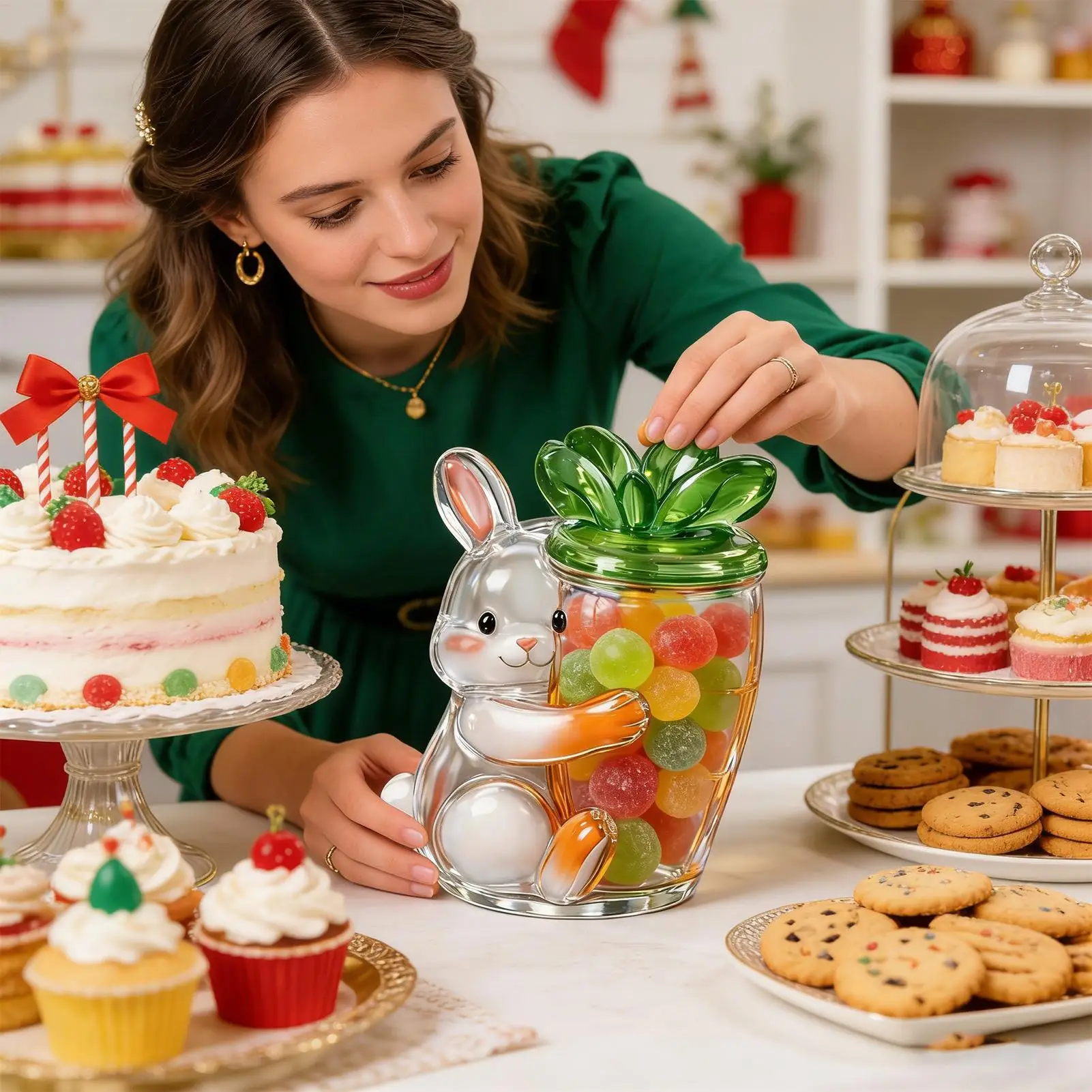 Easter Cookie Jar Cute Bunny Portable Jar Spring Candy Dish for Party Christmas Birthday Weekday Snack Serving Offices Dorm