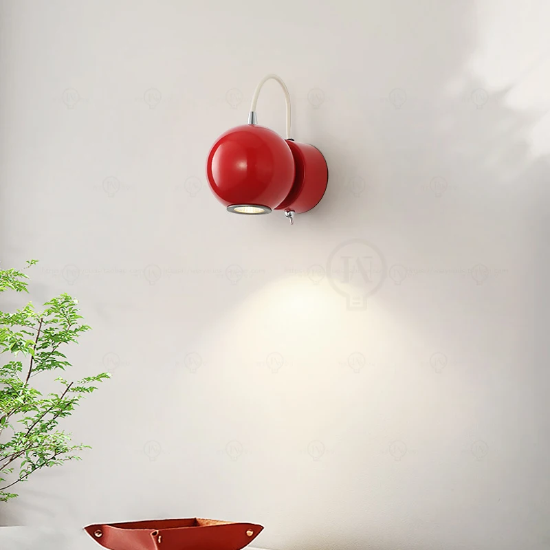 Nordic minimalist bedroom wall lamp, angle adjustable switch small wall lamp, red minimalist bedside lamp