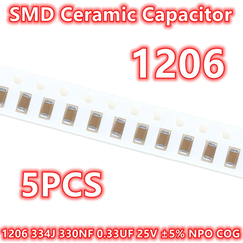 

(5pcs) Original 1206 334J 330NF 0.33UF 25V ±5% NPO COG SMD Ceramic Capacitor IC