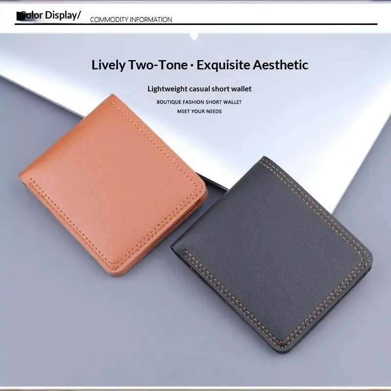 Minimalistische Herren-Geldbörse aus PU-Leder, Schwarz-Kaffee, große Kapazität, mehrere Fächer, zweifach faltbar, Ausweiskartenhalter, für Männer und Frauen – Detail 11