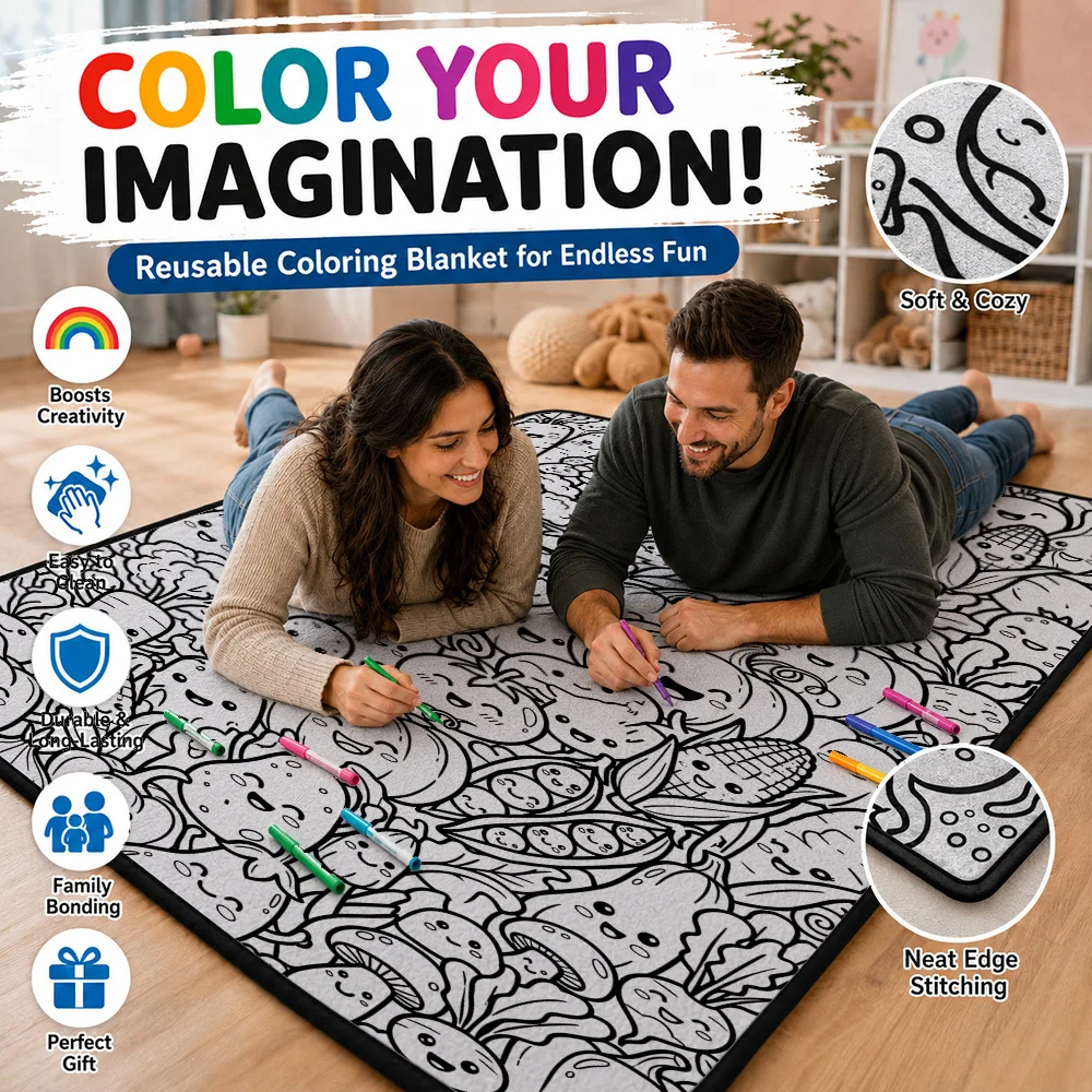 DIY Painting Graffiti Blanket, Cartoon Pattern Color Filling Mat, Family Interactive Washable Painting Blanket