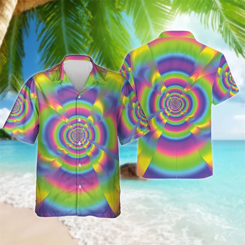 

Optical Illusion Graphic Shirts For Men Personalized Abstract Iridescentn Hip Hop Male Blouses Psychedelic Infinite Loop Tops