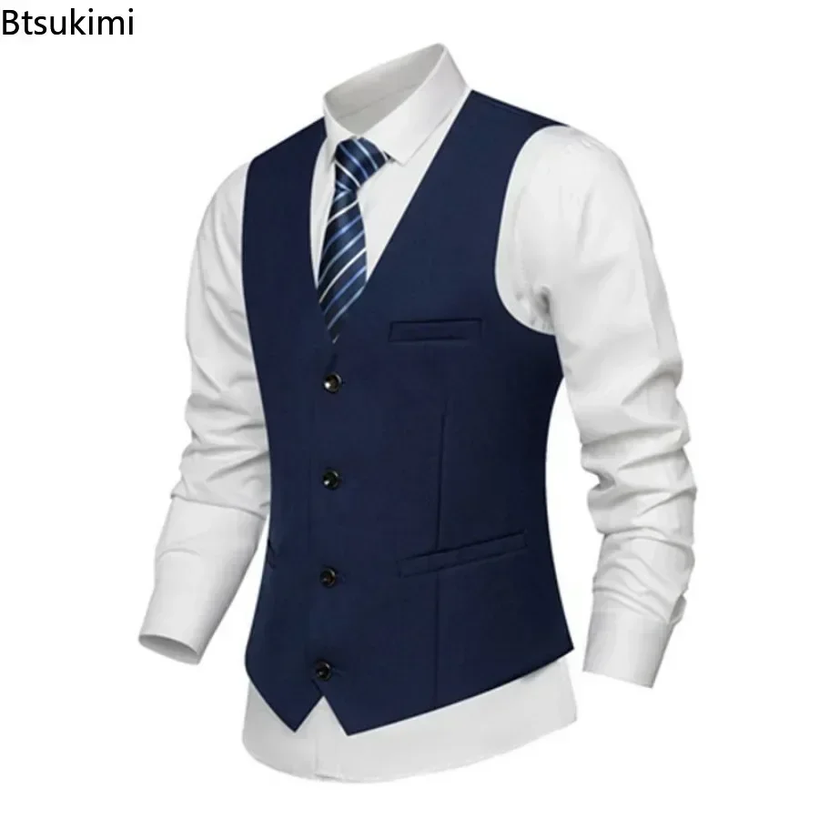 New2025 Men\'s Formal Suit Vest Fashion Men Business Social Party Wedding Groom Dress Waistcoat Men\'s Slim Fit Vests Big Size 4XL