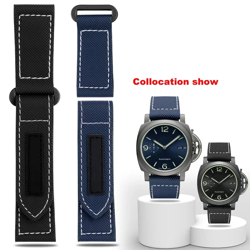 24mm High Quality Nylon Fabric Watch Band Fit for Panerai Luminor PAM01118 Army green Canvas Genuine Leather Strap Bracelet