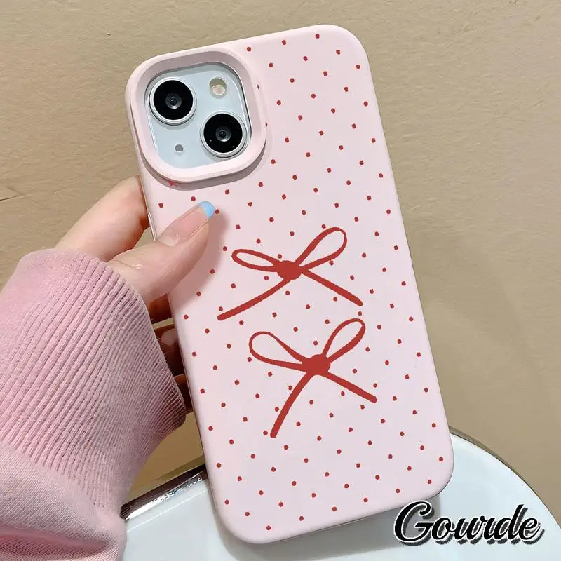 

Gourde Sweet Bow Polka Dots Pattern Soft Silicone Phone Case for iPhone 16 15 Pro Max 14 12 13 7 8 Plus iPhone 11 Pro Max Cover