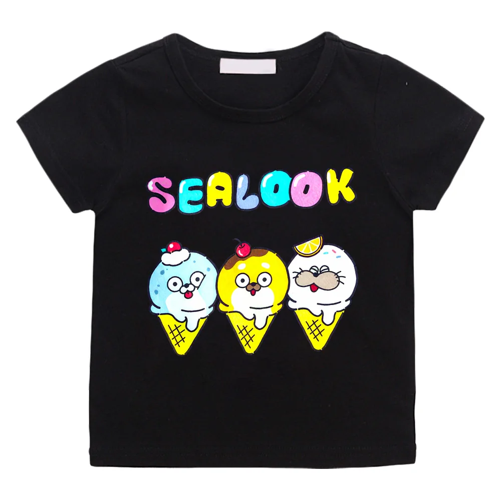 Sealook 100%Cotton Cartoon T-shirts Children Cute Boysgirls Short Sleeve Breathable Kawaii Kids High Quality O-neck Tshirts Tee