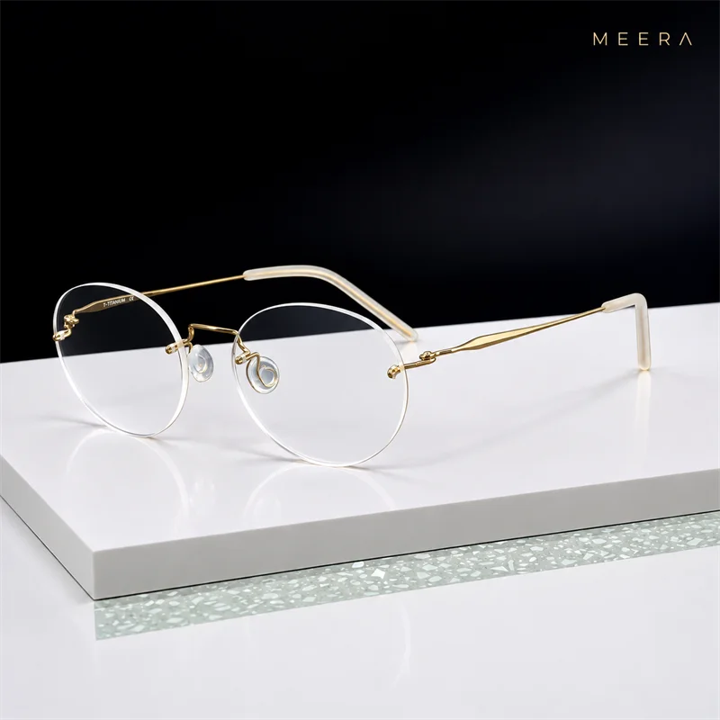 Spirit-2111 Ultra-light Screwless Rimless round Designer Eyeglass Frames Compatible with Blue-Light Blocking Prescription Lenses