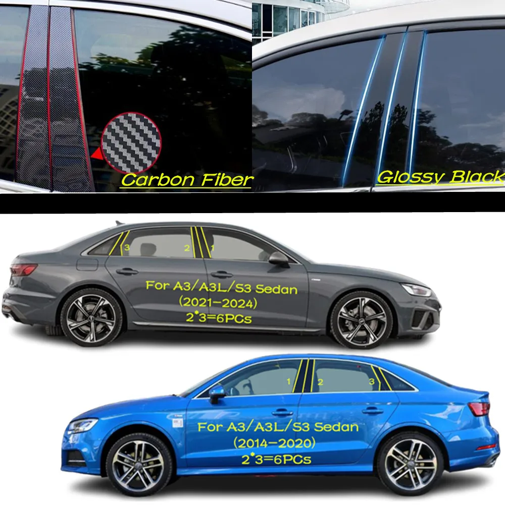 

Car PC Material Pillar Post Cover Door Trim Window Molding Sticker Plate Accessories For VW Audi A3 A3L S3 2014-2020-2021-2024