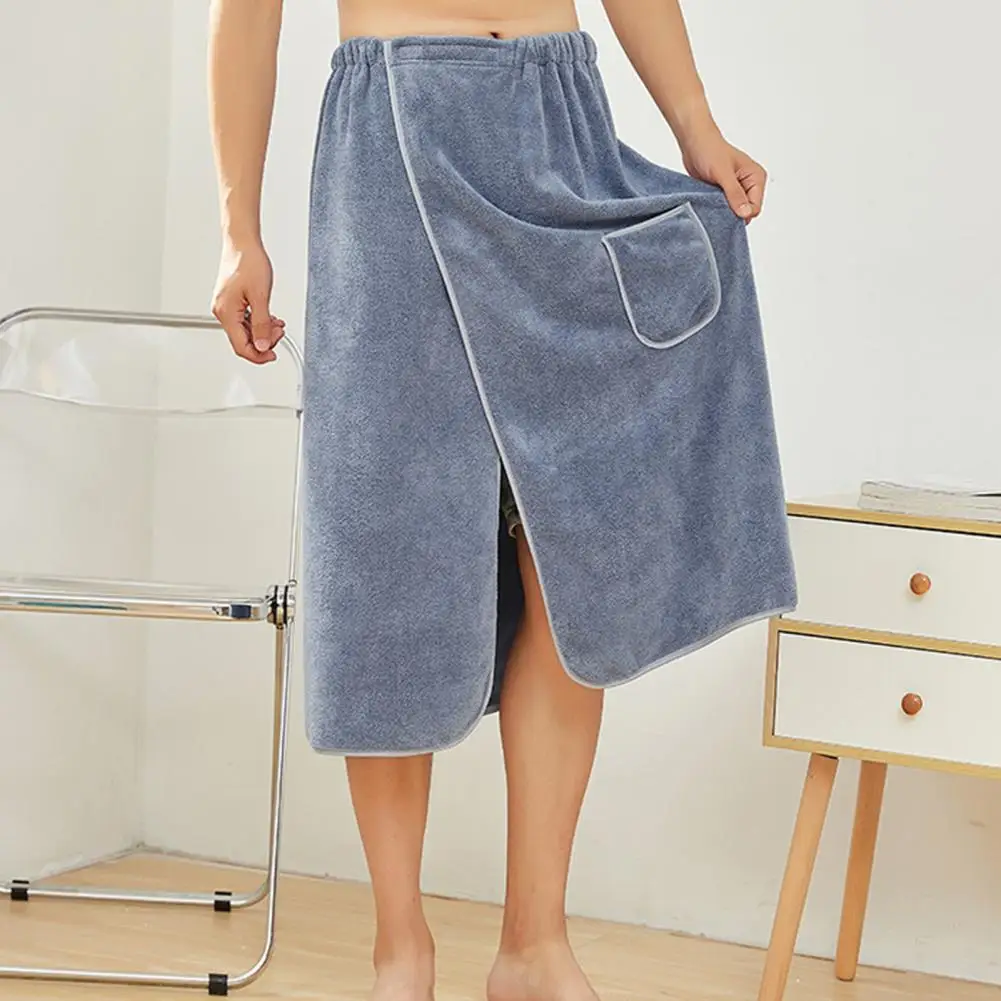 Non-deforming Towel Men’s Adjustable Bath Towel Wrap Set with Pockets Wearable Absorbent Shower Skirts for Gym Beach Sauna Spa