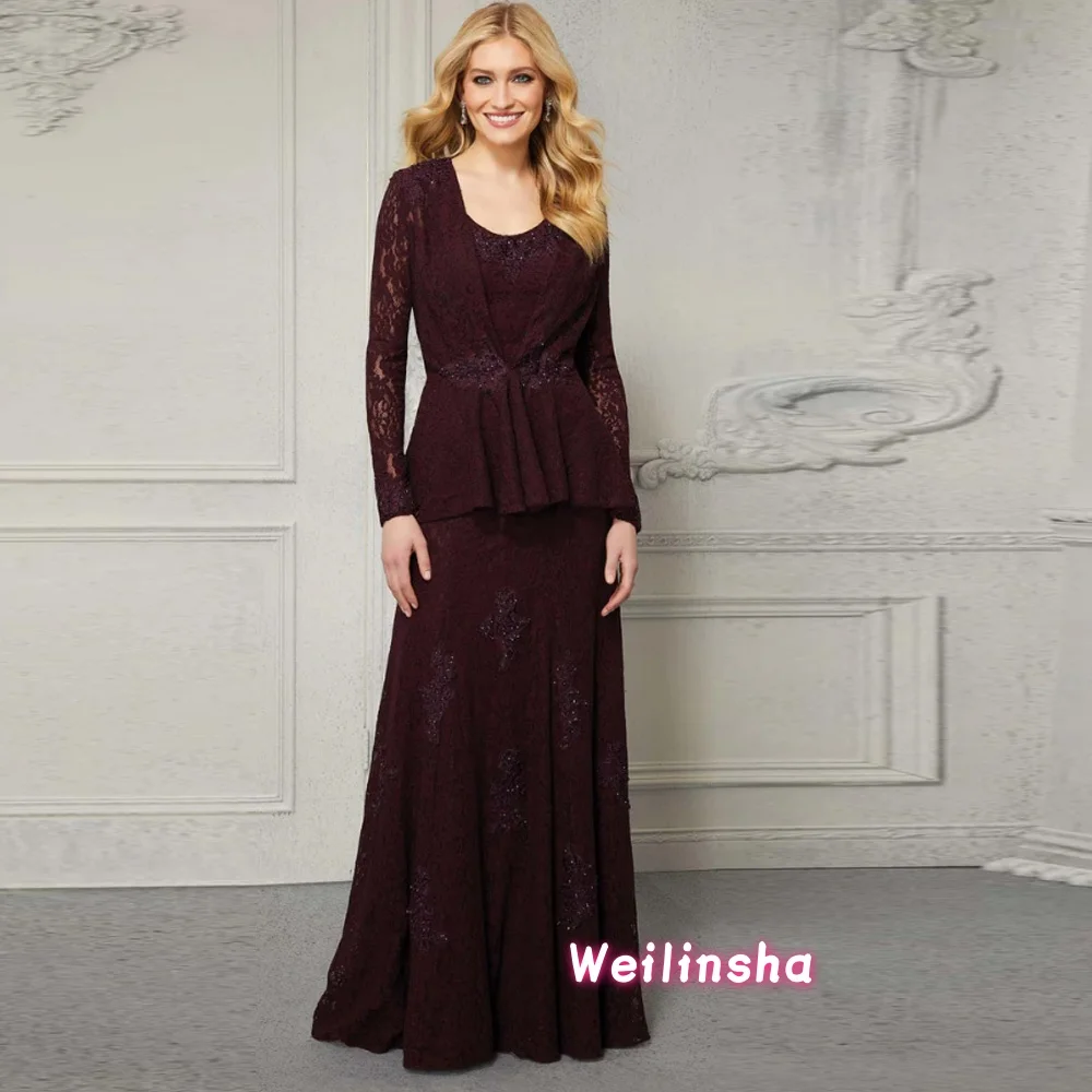 Customized  Vintage Lace A Line Mother of the Wedding Dress Long Sleeve Women Prom Gown Sequined Wedding Party Dresses