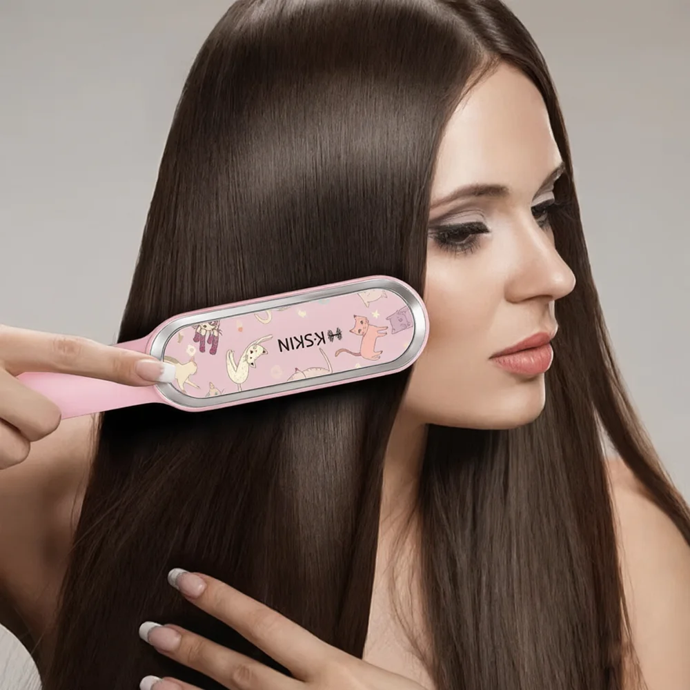 2in1 Professional Ionic Hair Straightener Curler Brush Ceramic PTC Heating Fast Straightening Curling Iron Hot Comb Styling Tool
