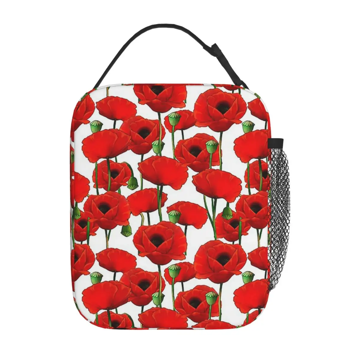 Poppy Pattern Insulated Lunch Bag for Women Kids Portable Food Boxes Thermal Lunch Box Tote