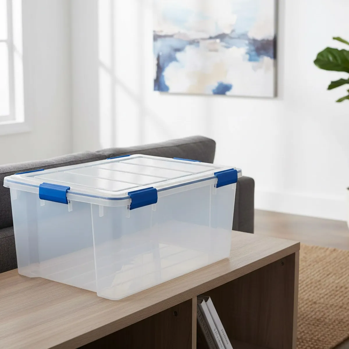 Large Clear Storage Boxes 3 Pack Stackable Weatherproof Seal Heavy Duty Moving Attic Garage Organization