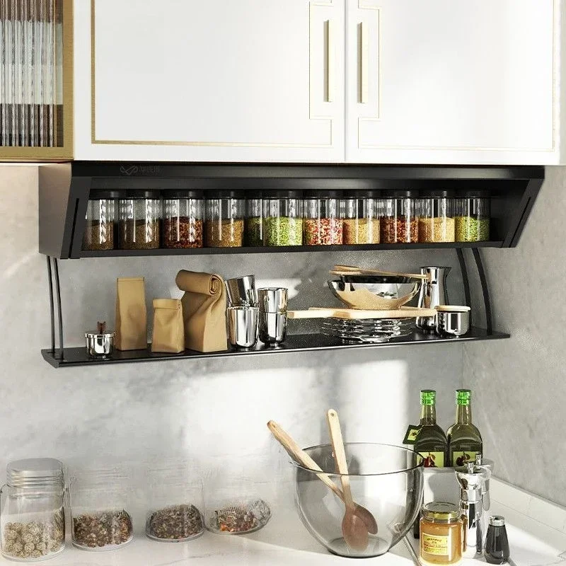Seasoning pull-out basket hidden food preparation rack Space warehouse kitchen wall-mounted spice rack pull-down storage rack