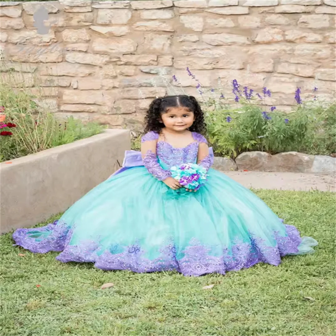 abiti-da-damigella-con-applicazioni-di-lavanda-fiocco-e-tulle-vaporoso-per-compleanno-cerimonia-prima-comunione-matrimonio-banchetto-e-concorso-di-bellezza