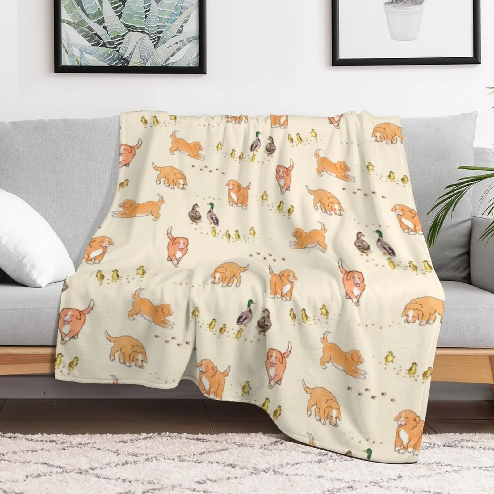 Toller Puppies and Ducklings - Cream Throw Blanket Elegant Warm Throw Blanket for Hotel Home