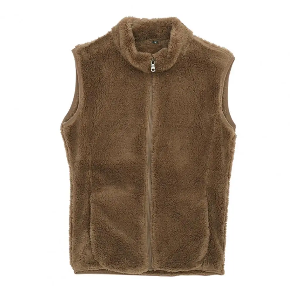 Autunno inverno donna cappotto peluche gilet colletto alla coreana tasche senza maniche cerniera abbottonatura addensato doppio lato gilet in pile cappotto