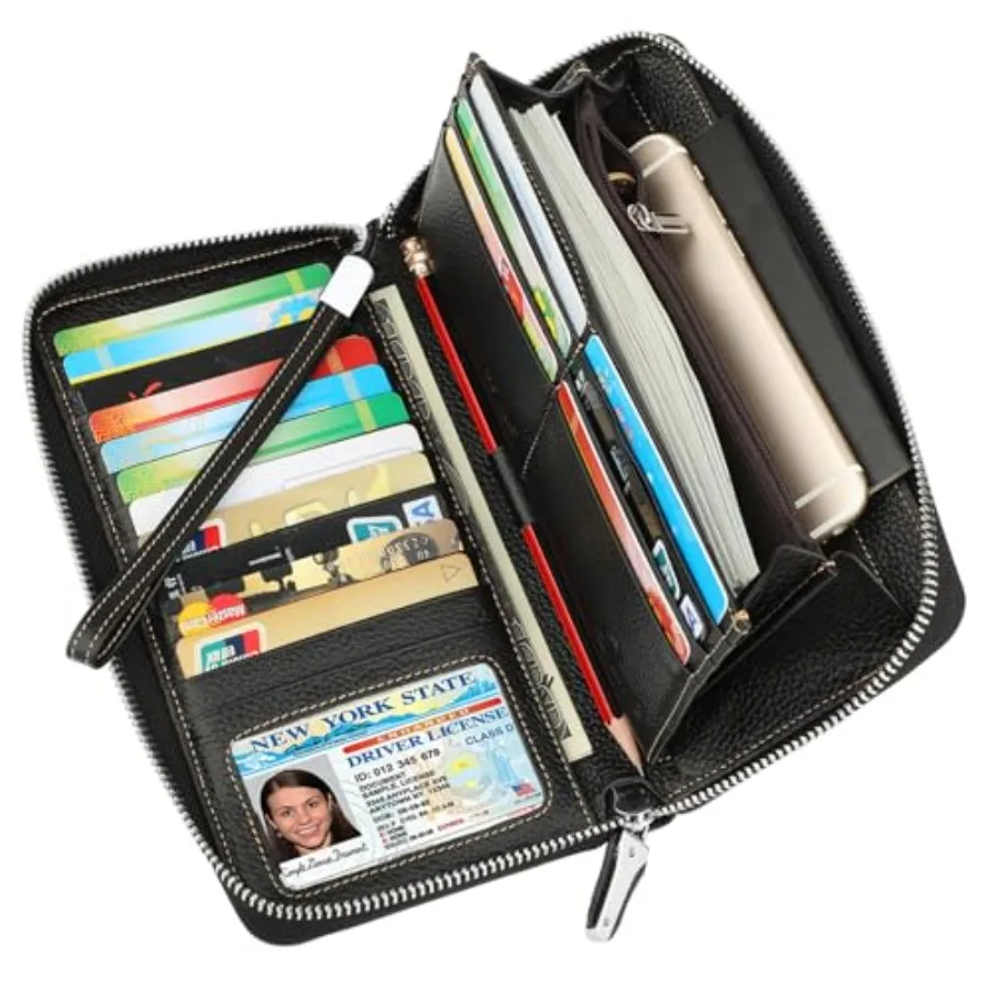 

Small Compact Women Wallet RFID Blocking Genuine Leather Bifold Purse with ID Windows