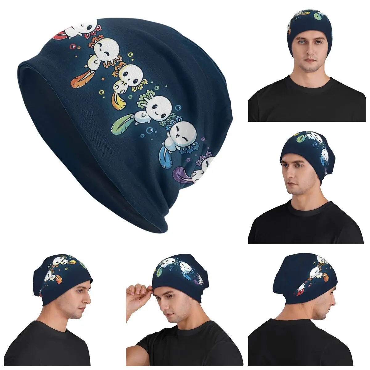 Colorful Axolotl Stacked Together Skullies Beanies Hats Warm Autumn Winter Outdoor Cap Knitted Bonnet Caps for Men Women Adult