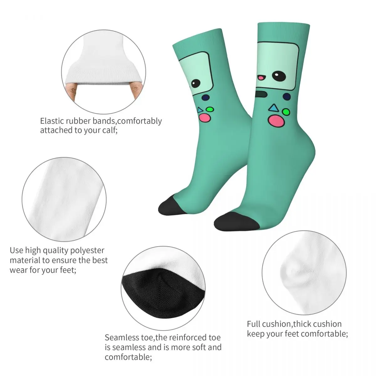 Kawaii Adventure Time BMO Socks Harajuku جوارب ممتصة للعرق جميع المواسم جوارب طويلة إكسسوارات للرجال والنساء