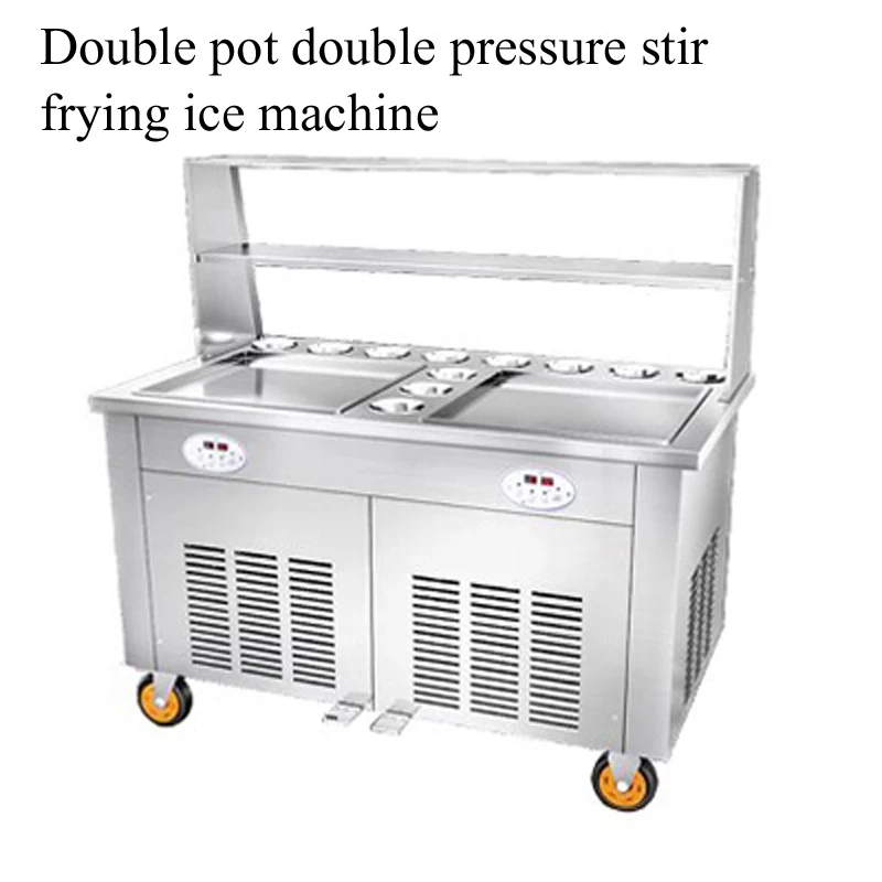 Double-Pan Fry Ice Cream Maker Commercial Yogurt Frying Machine Fried Ice Cream Roll Machine Pot Stir-Fried Milk Roll Machine