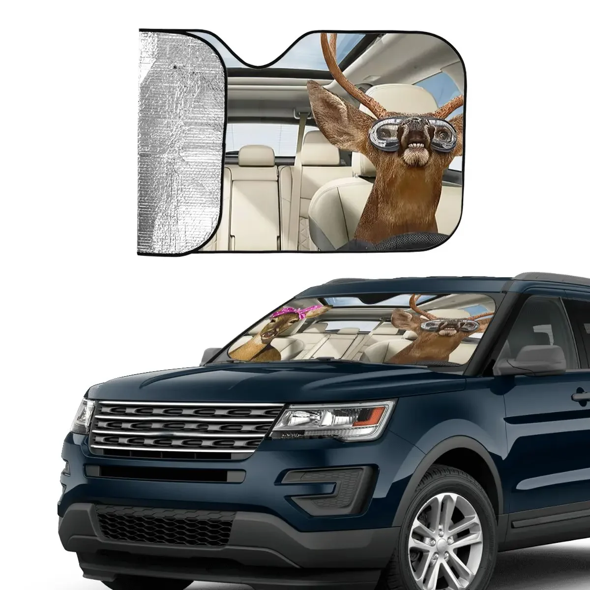 Deer Driver Funny Windshield Sunshade 70x130cm Animals Aluminium Foil Sun Visor Car-covers