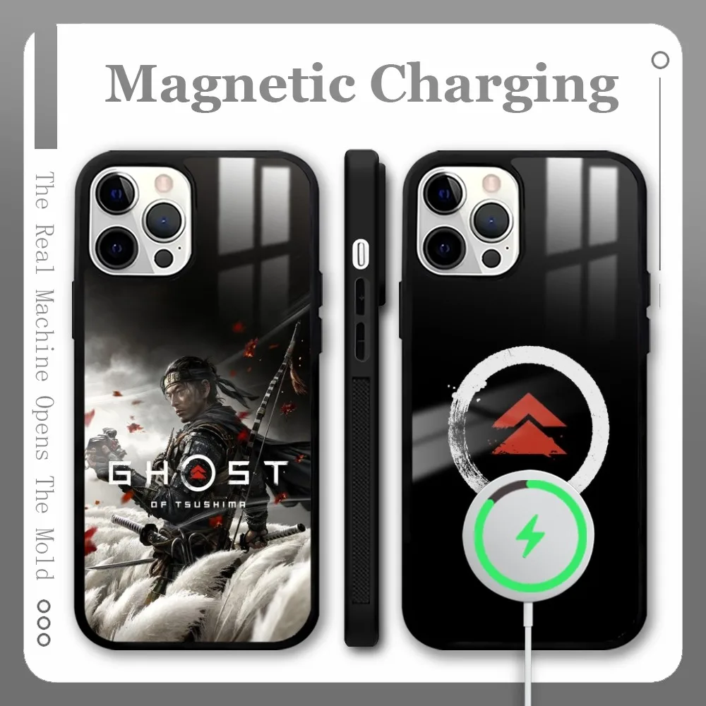 Game G-Ghost Of Tsushima Jin Sakai Phone Case For IPhone 16 15 14 13 Pro Max Plus Mini Magsafe Mirror Wireless Magnetic Cover