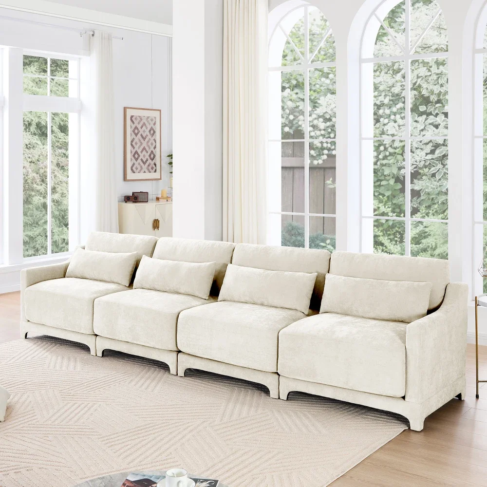 

Modular Sectional Sofa, 4 Seater Cloud Couch with Lumbar Pillow, Oversized Deep Seat Sectional Couches for Living Room