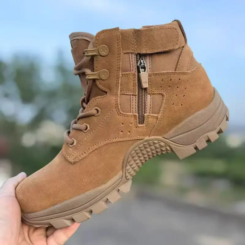 New Brown Anti-velvet Cowhide Breathable Labor Insurance Men's Training Low-top Side Zipper Outdoor Mountaineering Boots