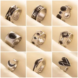 fashion stainless steel no fading ring moon Peach heart opening adjustable rings rhombus hollow out demon Eye finger jewelry
