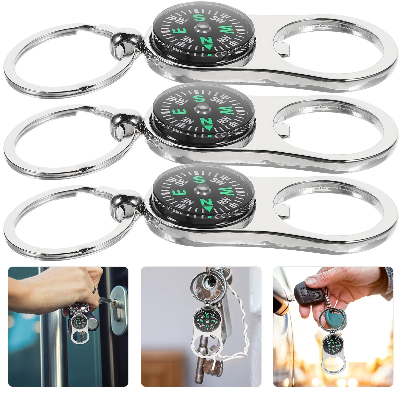 

3Pcs Compass Key Ring Keychain Pendant Alloy Car Keychain Bag Charm Hanging Decoration Creative Fashion Portable Scratch