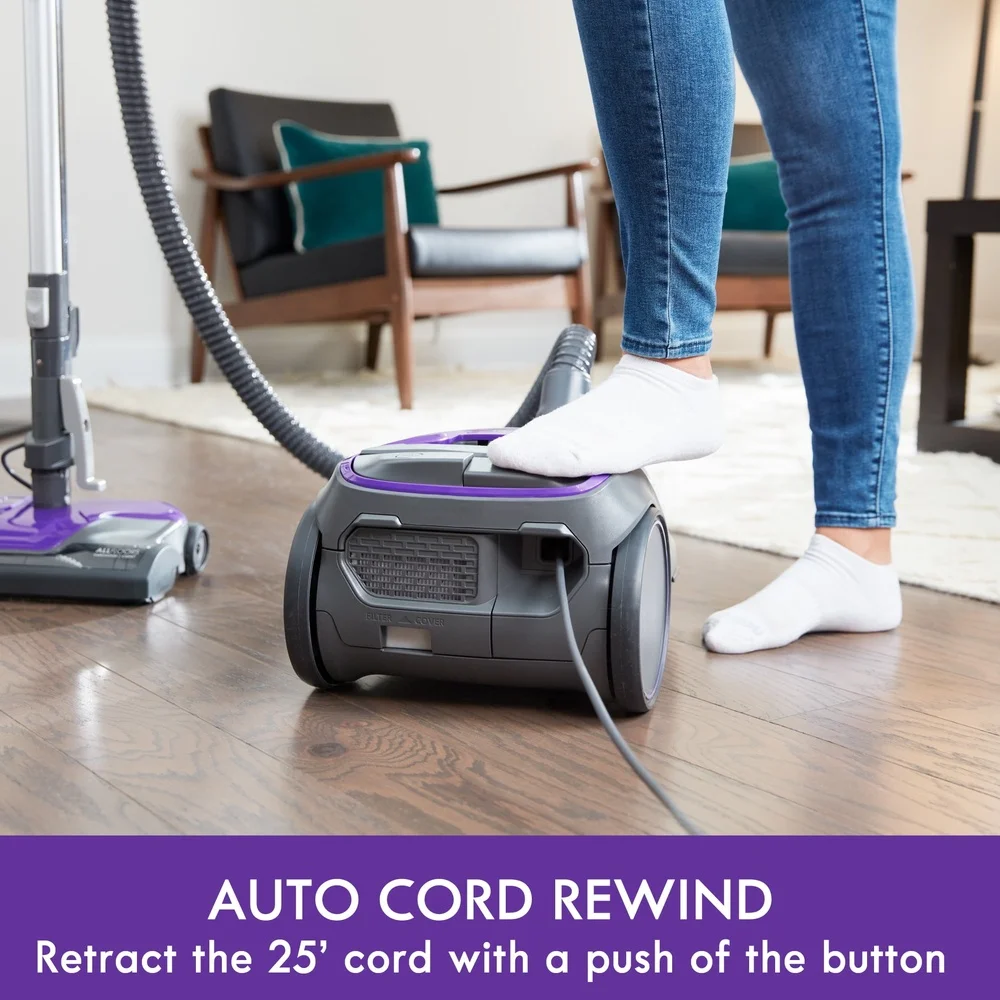 Powerful HEPA Filtration Bagged Canister Vacuum Cleaner with AllergenSeal System Adjustable Height Automatic Cord Rewind Pet