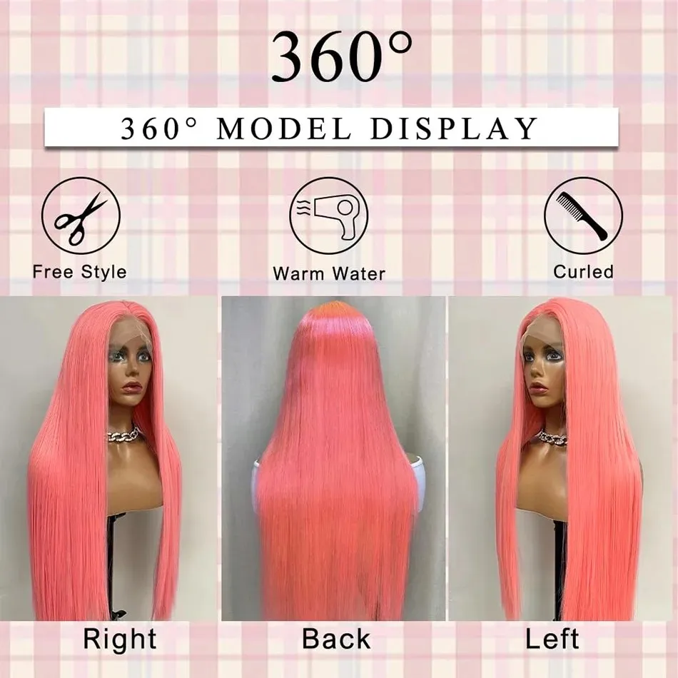 38 Inch Pink Straight Human Hair Wigs 13X6 Hd Lace Frontal Wig 13X4 Human Hair 220 Density Pre Plucked Brazilian Wigs For Women image 5