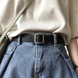 Fashion Square Buckle Pin Buckle Jeans Belt, PU Leather Belts For Women, Chic Luxury Brand Fancy Vintage Strap Female Waistband