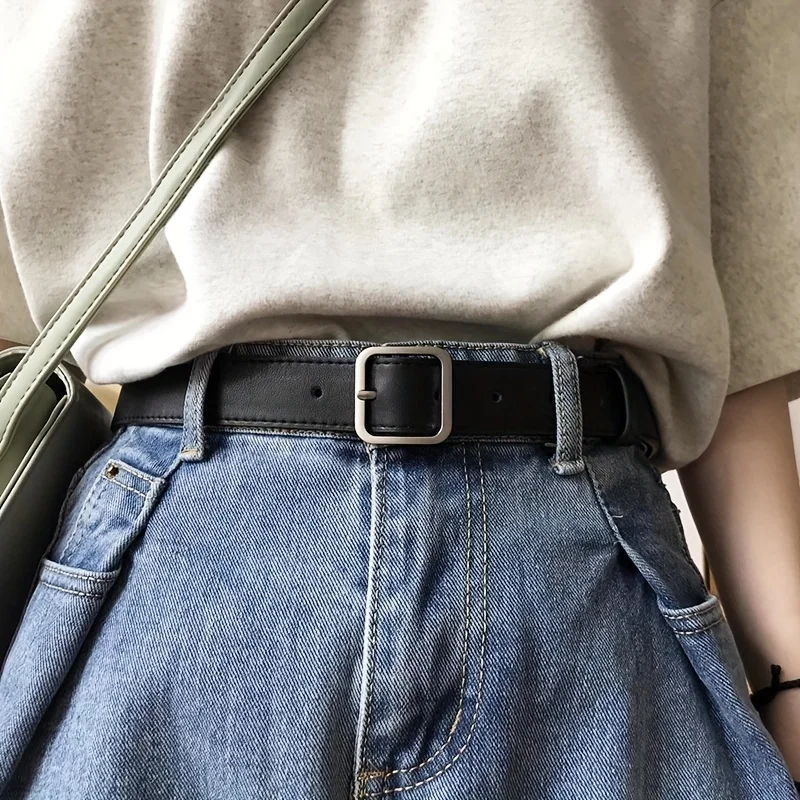Pasek do jeansów z kwadratową klamrą, pasek ze skóry PU dla kobiet, elegancki luksusowy markowy pasek w stylu vintage, damski pasek do talii.