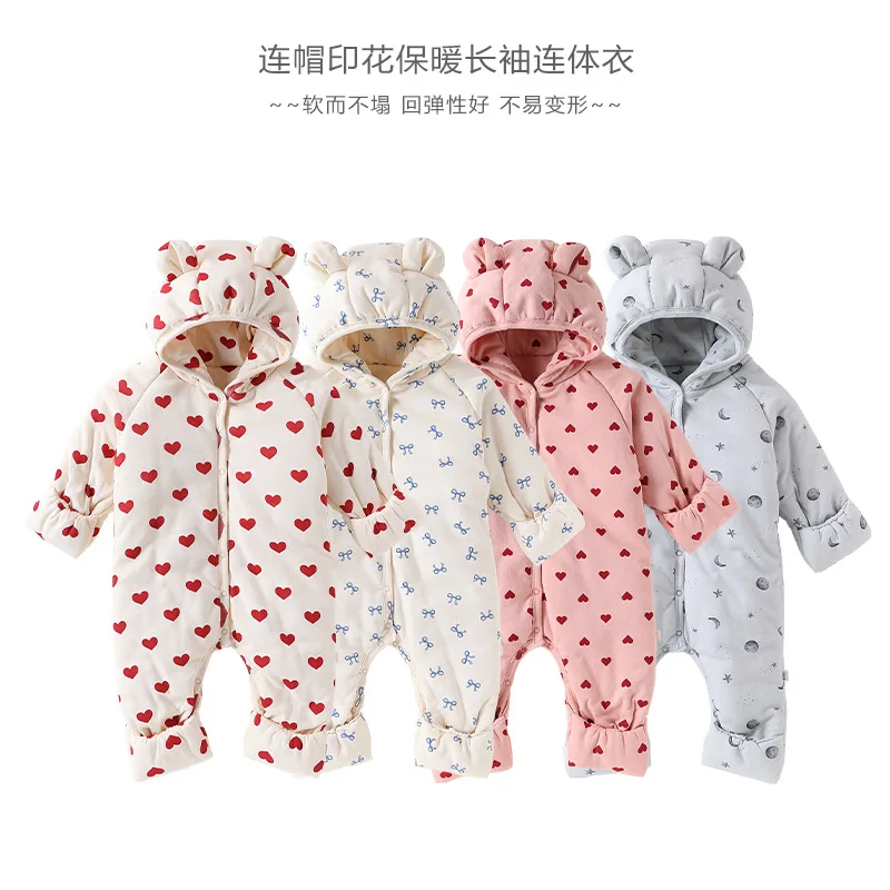 Baby Crawler Clothing 2025 Winter New Cartoon Fashion Warm Men's and Women's Baby jumpsuit Cotton Children's Hooded Down Jacket